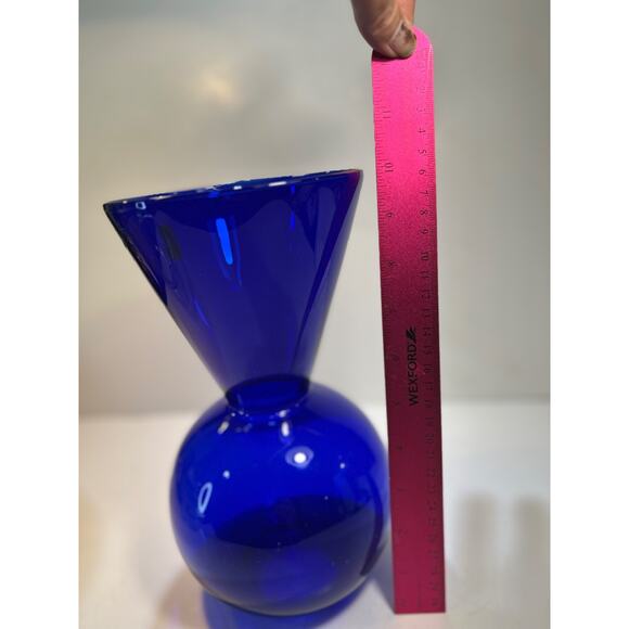 RARE- Vtg Pilgrim Glass 10" Hand Blown Cobalt Glass Vase-Mid Century Modern- - Picture 8 of 10